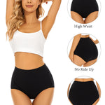 POKARLA Womens Cotton Underwear High Waisted Full Coverage Underpants Soft Breathable Postpartum Panties Stretch Briefs Black