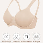 HSIA Bras for Women Minimizer Full Coverage, Plus Size T Shirt Unlined Underwire Smooth Bra, Seamless Cups Joan Ultimate Soft Light Beige