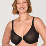 DELIMIRA Women's Cosnufy Posture Front Closure Bras Sheer Mesh Plus Size Underwire Unlined Bra Black 40DD