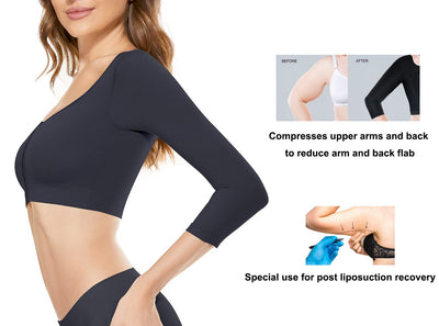 KSKshape Arm Shaper for Women Post Surgery Arm Lipo Compression Sleeves Front Closure Shapewear Bra Posture Corrector Tank Top,Black,L