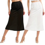 Girstunm 2 Pcs Women's Half Slips for Under Dresses Satin Skirt Extenders Anti-Static Petticoat Cosplay Underskirt 27'' Black & White XX-Large