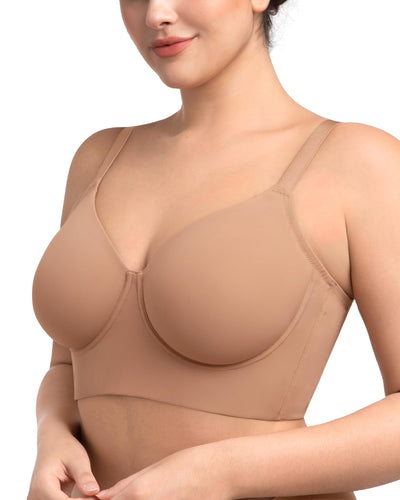HSIA Bras for Women Minimizer Full Coverage Seamless Plus Size Longline Unlined Underwire Back Smoothing Bra, Dark Beige 38DD