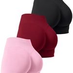 Niipty 3 Pack Workout Gym Shorts Women Scrunch Butt Lifting Seamless High Waist Yoga Booty Shorts for Women - Black+Red+Pink M