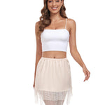 MANCYFIT Double Lace Half Slip for Women Under Dress Lace Slip Skirt Extenders Satin Under Skirt Liner Nude Small