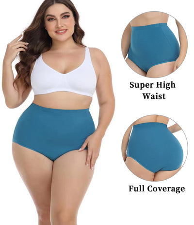 wirarpa Women's Underwear Cotton Super High Waisted Briefs Stretch Full Coverage Panties 4 Pack Assorted Large