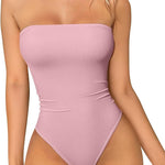 OQQ Womens Tube Bodysuits Strapless Basic Sleeveless Ruched Stretch Classic-Fit Tops Sexy Bodysuits