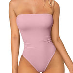 OQQ Womens Tube Bodysuits Strapless Basic Sleeveless Ruched Stretch Classic-Fit Tops Sexy Bodysuits Pink bean paste