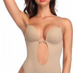 SHAPERIN Women's Backless Body Shaper Bra U Plunge Low Back Thong Shapewear Deep V Full Body Bodysuit