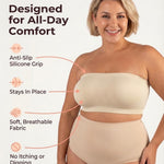 SHAPERMINT Strapless Bra, Wireless Non-Slip Bandeau, Convertible Straps, Molded Strapless Bras for Women S to Large Breasts Beige