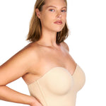 HSIA Longline Strapless Bra for Women, Anti-Slip Support Corset for Large Bust Convertible Bustier Bandeau for Big Breasts Beige