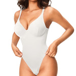 Nebility Shapewear Bodysuits for Women Tummy Control Body Shaper Deep V Neck Thong Body Suits (White,3X-Large)