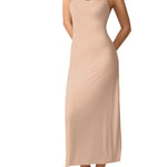 Summienlink Women's Long Full Slip For Under Dresses Sexy Seamless Midi Sleeves Cami Dress (US, Alpha, X-Large, Regular, Regular, Nude)