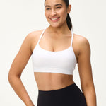 Omwilddo Womens Y Back Padded Sports Bra Strappy U Neck Butter Soft Low Impact Workout Bras Yoga Pilates Walking White S