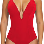 SHAPERIN Women's U Plunge Bodysuit Low Back Double Lined Tummy Control Shapewear Deep V Thong Body Suits