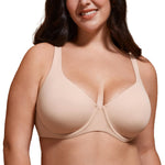 DELIMIRA Women's Confishape Balconette Bra Supportive T Shirt Full Coverage Plus Size Bras Underwire Unlined Beige - Unlined 38DD