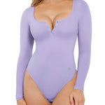 Popilush Shapewear Bodysuit for Women Henley Going Out Shirts Button Down Body Shaper Seamless Long Sleeve Tank Tops Thong Body Suits