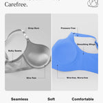 Popilush Wireless Bras for Women Comfortable Bra Seamless Bralette Full Coverage Deep V Leopard Print Bra with Wide Straps Sky Blue