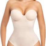Slimers Strapless Shapewear Seamless Bodysuits - Tummy Control Sculpt Body Shaper : Beige Removable Straps Thong Butt Lifting Shapewear
