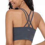 HSIA Sports Bras for Women Strappy Criss Cross Back Medium Support Yoga Crop Top with Removable Padded Cup Dark Grey