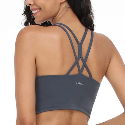 HSIA Sports Bras for Women Strappy Criss Cross Back Medium Support Yoga Crop Top with Removable Padded Cup Dark Grey