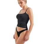 SUUKSESS Women Double Line Square Neck Tank Top Summer Going Out Tops Sleeveless Basic Cami Shirts (Black Polka Dots, L)