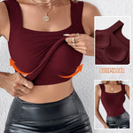 CHICME Womens 2 Pieces Padded Tank Tops High Strechy Sleeveless Slim Fit Shaping Tops Camisole Tops Black Wine Red-XXL