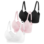 Eleplus 3 Pieces Deep V Wireless Bras for Women Seamless Comfy Bralettes Lightly Lined Multicolors Pack (Black+White+Pink,Medium)