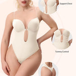 Slimers Backless Plunge Shapewear for Women: Low Back Thong Shaper to Daily | Open Back bodysuits with Open Crotch Daily Use, Invisible Under Wedding & Formal Dresses
