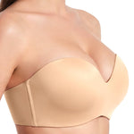 HSIA Strapless Bras for Women Push Up Seamless Underwire Padded Balconette Demi Convertible Bra for Small Busts Beige 34B