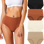 HOHOCHIN Women's Seamless Underwear High Waisted Tummy Control No Show Panties Full Coverage Stretch Briefs 4 Pack (US, Alpha, Large, Regular, Regular, Color A)