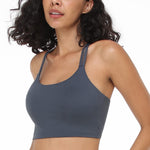 HSIA Sports Bras for Women Strappy Criss Cross Back Medium Support Yoga Crop Top with Removable Padded Cup Dark Grey