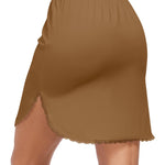 MANCYFIT Half Slips for Women Underskirt Short Mini Skirt with Floral Lace Trim Dark Brown Medium