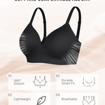 FeelinGirl Wireless Supportive Bra for Women, Seamless Comfort Bralettes No Underwire Full Coverage Everyday Bras Black