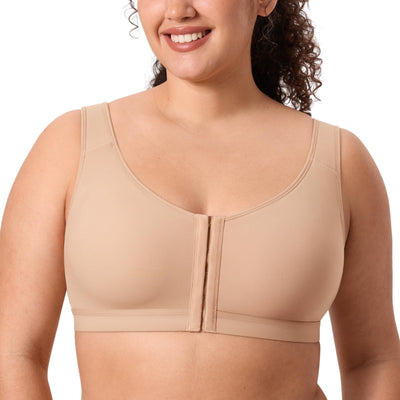 DELIMIRA Women's Posture Bra Front Closure Lightly Padded Plus Size Wireless Full Coverage No Underwire Bras Natural 38C