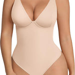 FeelinGirl Shapewear Bodysuits for Women Tummy Control Body Suits Deep V Neck Thong Body Shaper