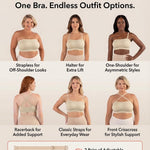 SHAPERMINT Strapless Bra, Wireless Non-Slip Bandeau, Convertible Straps, Molded Strapless Bras for Women S to Large Breasts Beige