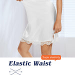 MANCYFIT Half Slips for Under Dresses Women Satin Underskirt Anti-Static with Lace Trim White XX-Large