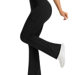 PRETISKY Womens Flared Yoga Pants with Pockets, High Waisted Flare Leggings Bell Bottom Bootcut Yoga Dress Pants Black
