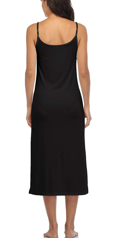 Summienlink Women's Full Slip for Under Dresses Sexy Long Sleeveless Nightgown Cami Dress (Black, Large)
