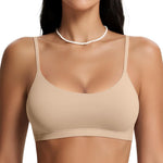 OEAK Womens Comfortable Bras No Underwire Cami Bra Seamless Unlined Bralettes Scoop Neck Unpadded Everyday Sports Tshirt Bra Beige,S
