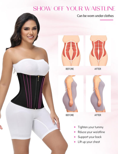 SHAPSHE Waist Trainer for Women Tummy Control Workout Waist Cincher Corset Shapewear Postpartum Body Shaper Faja with Zipper Hook Black