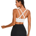 Sports Bras for Women HIigh Support, Criss-Cross Back Padded Strappy High Impact Sports Bras for Women Large Bust(0001_Black+White+Blue_M)