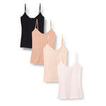 Amazon Essentials Women's Slim-Fit V-Neck Cami, Pack of 4, Beige/Black/Camel/White, Medium