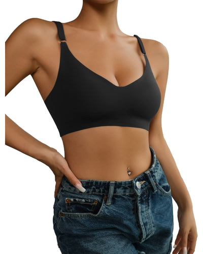 DEANGELMON 4 Pieces V Neck Bralettes Padded Seamless Adjustable Straps Bra Everyday Basic Sleeping Bras (4P3,M)
