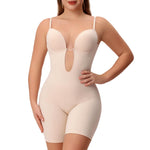 Slimers Backless Shapewear Strapless Bodysuit - Low Back Women Body Shaper : Slimming Built In Bra With Plunge Beige