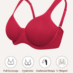 HSIA Bras for Women Minimizer Full Coverage, Plus Size T Shirt Unlined Underwire Smooth Bra, Seamless Cups Joan Ultimate Soft Coral Red