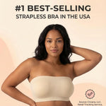 SHAPERMINT Strapless Bra, Wireless Non-Slip Bandeau, Convertible Straps, Molded Strapless Bras for Women S to Large Breasts Beige