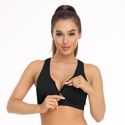 WANAYOU Sports Bras for Women Racerback Wireless Seamless Front Zipper Closure Workout Bra (L:Fit 34C,34,34D,34DD,36B,36C,38A,38B, 3 Pack Black)