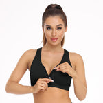 Women's Zip Front Sports Bra - Wireless, Post-Surgery, Padded, Racerback, Workout Gym Yoga Bras - 3 Pack (Large, Black+Grey+Light Blue)