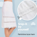 MANCYFIT Half Slips for Women Underskirt Dress Extender Lace Trim Knee Length Midi Skirt 14-25" Length White Small